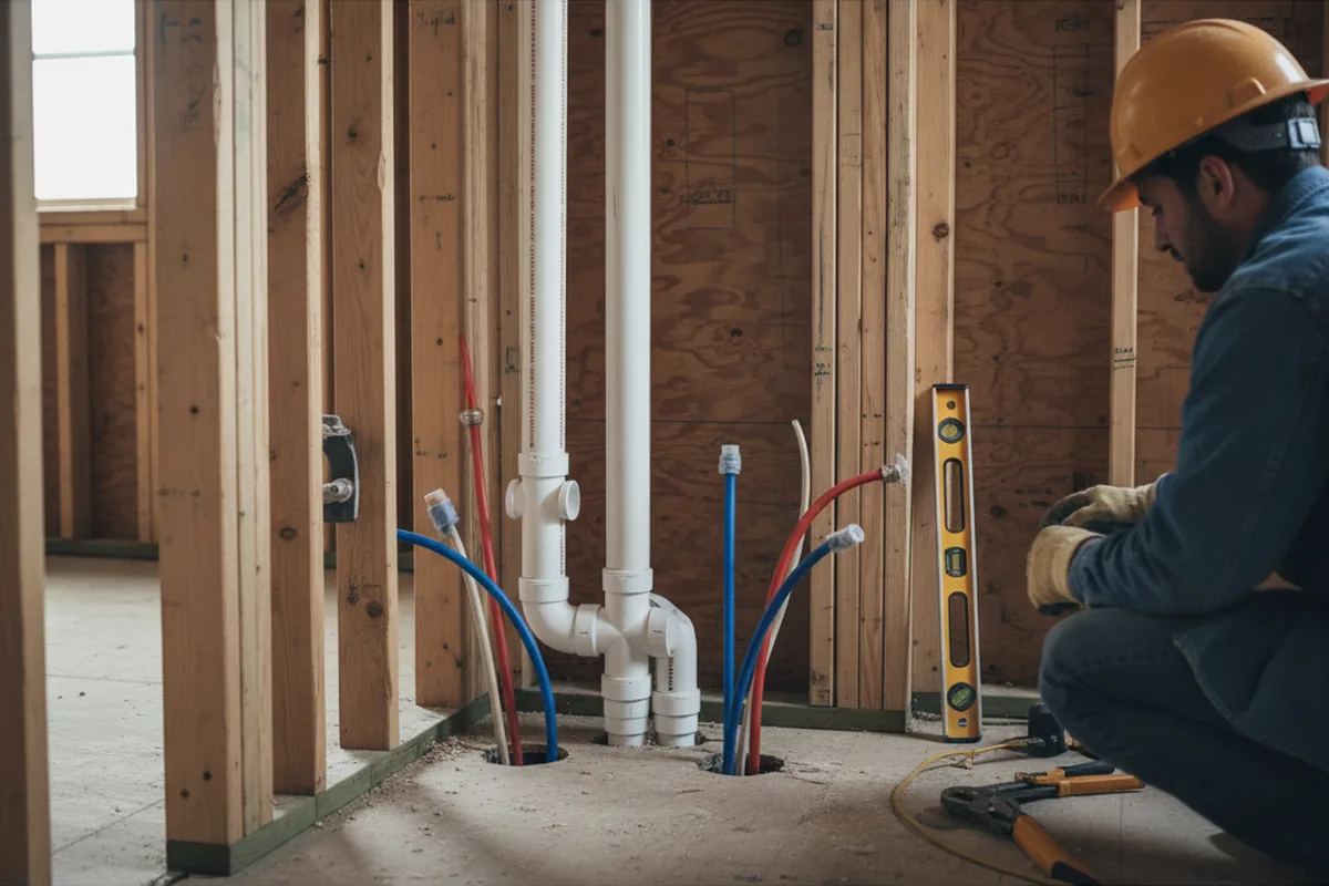 Drain and supply rough-in during Sump Pump Repair in China Grove